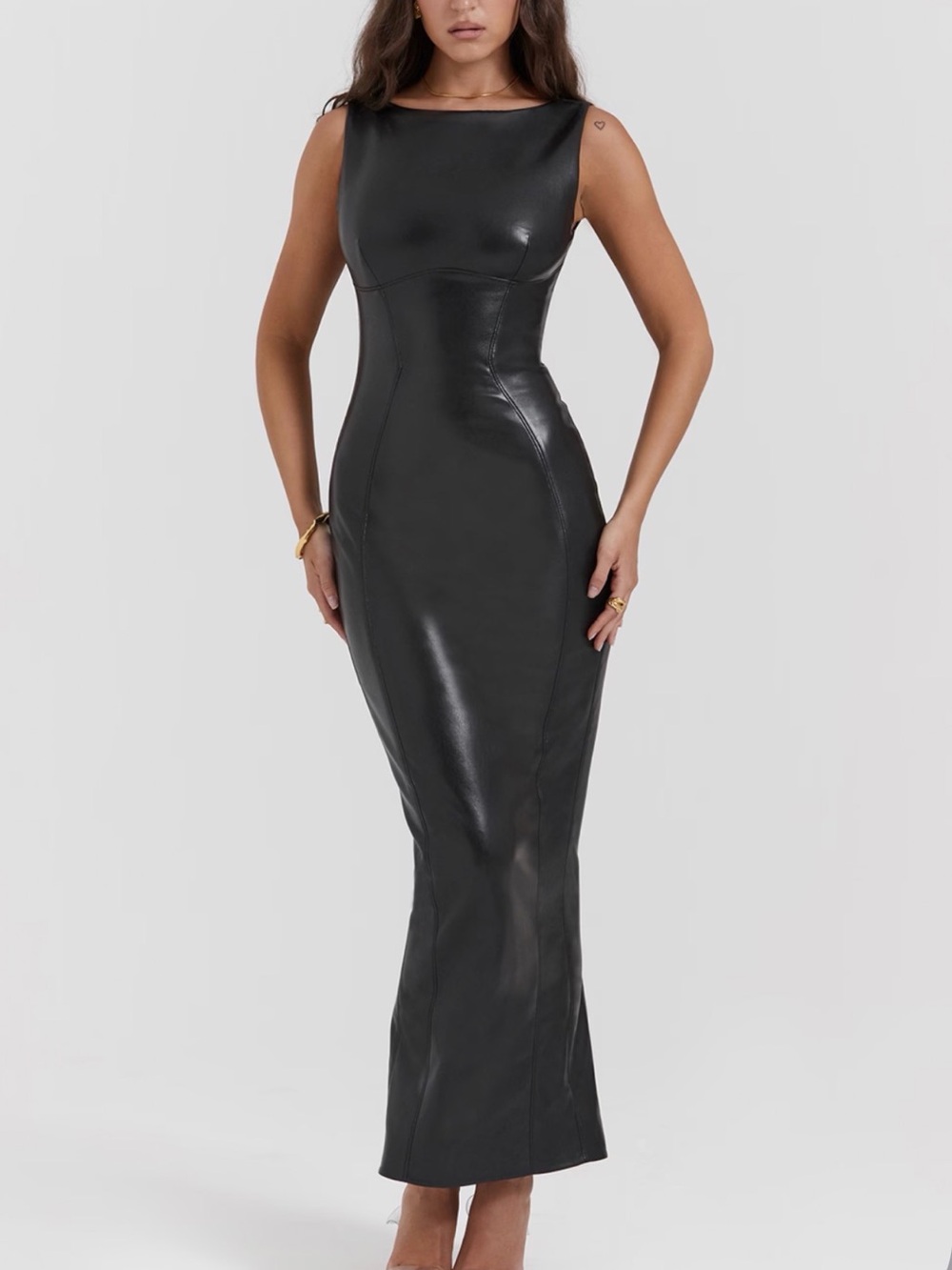 House of CB Sahara Black Vegan Leather Maxi Dress Size L+